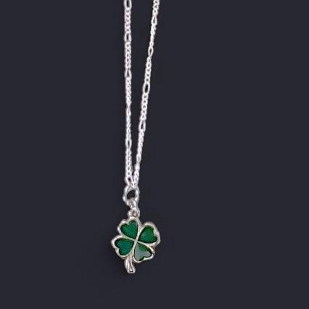 Silver and Green Clover Pendant Necklace